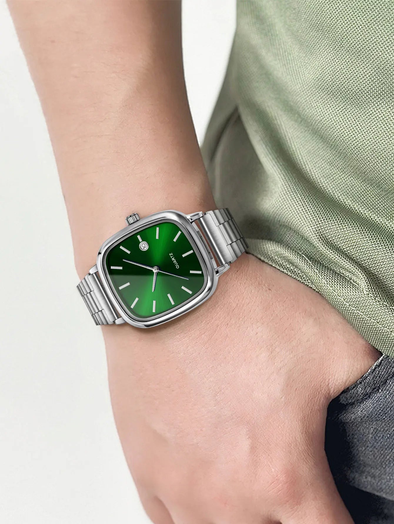 LUCKY FOX Modern minimalist square watch Business mens metal watch stainless steel chain multi-scene commuter watch