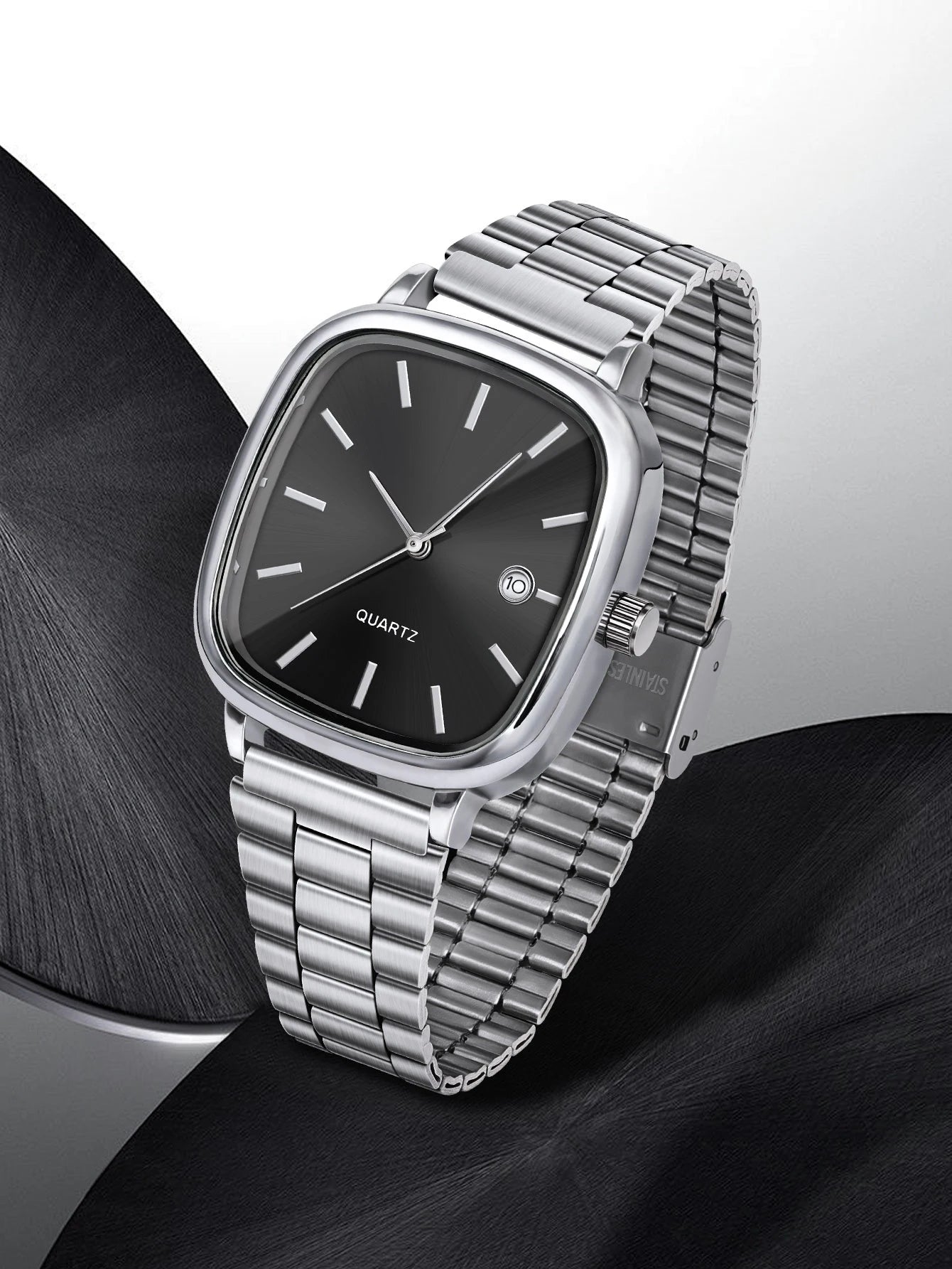 LUCKY FOX Modern minimalist square watch Business mens metal watch stainless steel chain multi-scene commuter watch