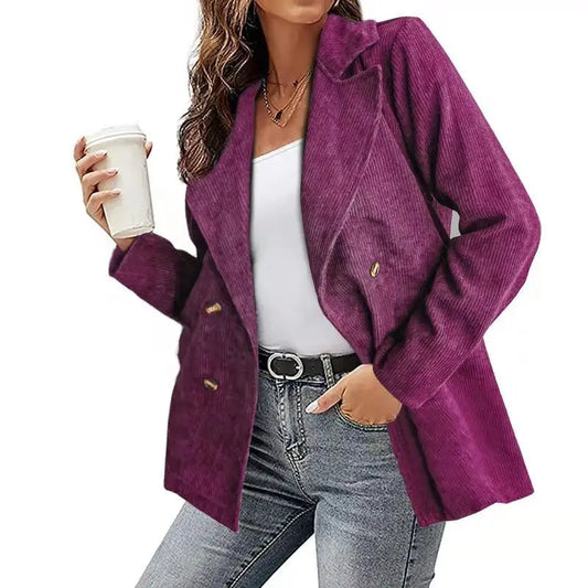 Elegant Office Lady Outwear for Women 2025 Fashion Long Sleeve Single Button Blazer Coats Solid Simple Corduroy Daily Clothes