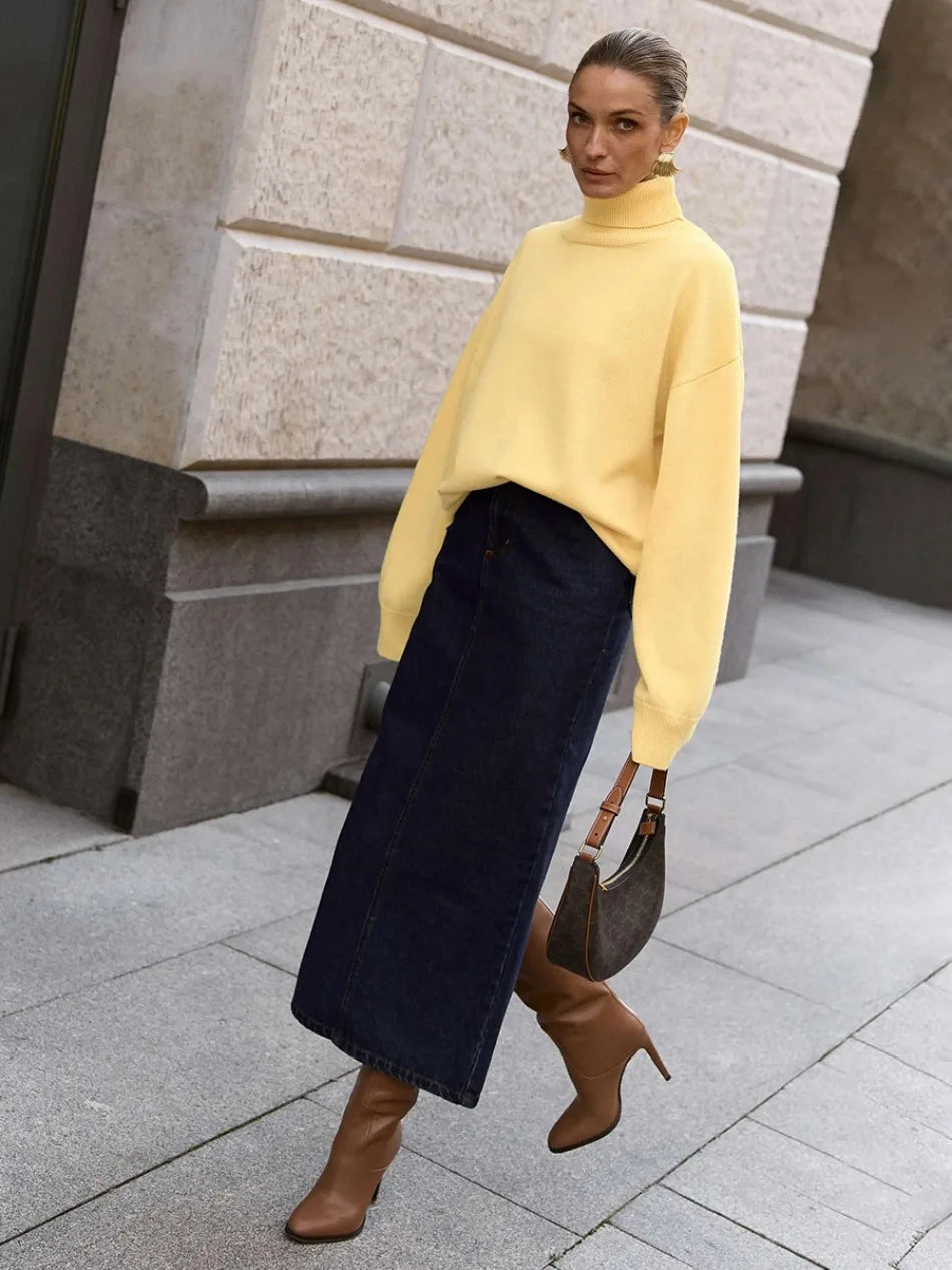 Sweater for Woman Autumn Winter New High Neck Thickened Warmth Knitted Sweater Fashionable Casual Loose Sweaters Pullovers