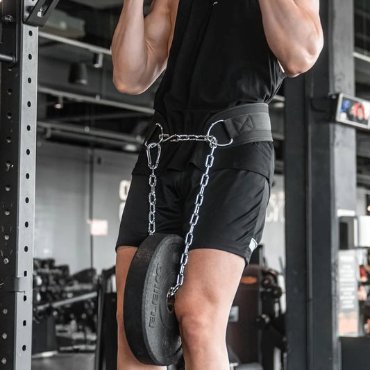 Black thick dip belt for weightlifting training,Pull Ups belt with chain,Powerlifting and Bodybuilding Workouts Waist protection