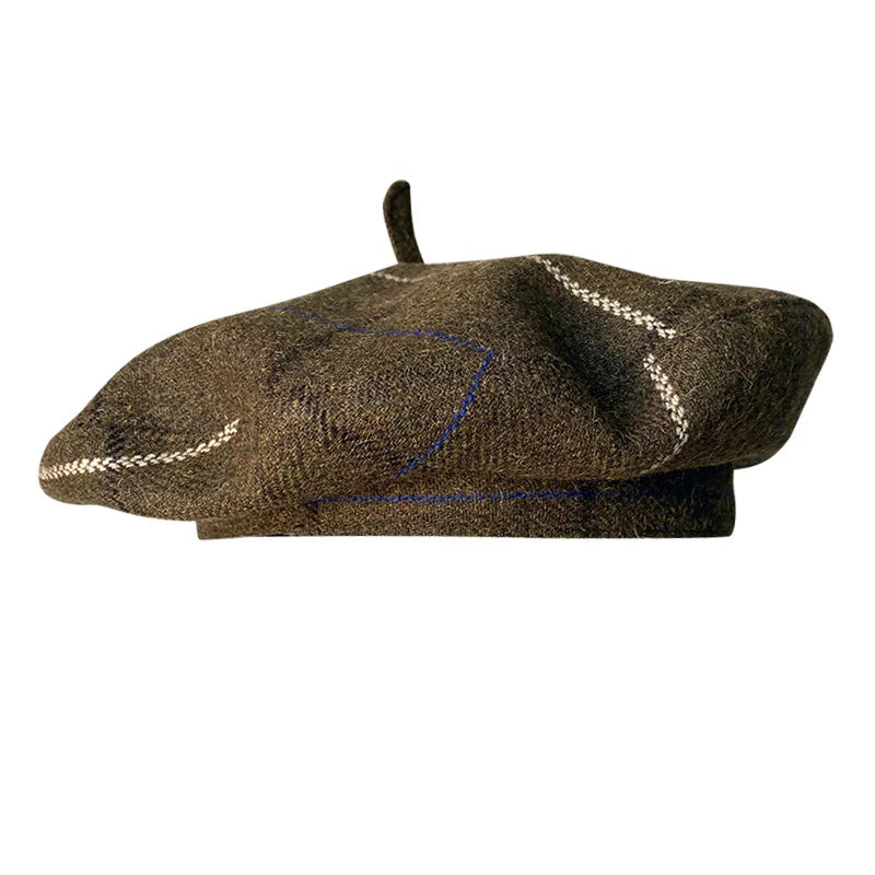 New Berets for Women in Autumn Winter British Inspired Checkered Design UFO shaped Face Slimming Retro Elegant Painter Hats