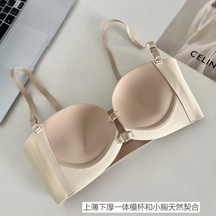 Double Front-buttoned Strapless Bra for Women, Invisible, Anti-slip, Strapless and Backless, with A Close-in Top Support Bra