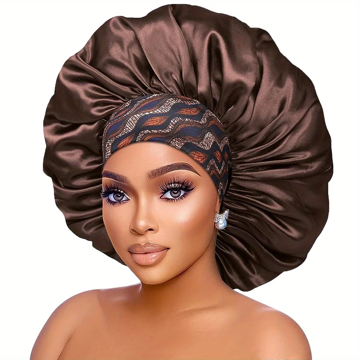 Women's Fashion Bonnet Flower Printed Hair Hat with Wide Edge Elastic Silk Smooth Satin Face for Daily Home Sleep Hat