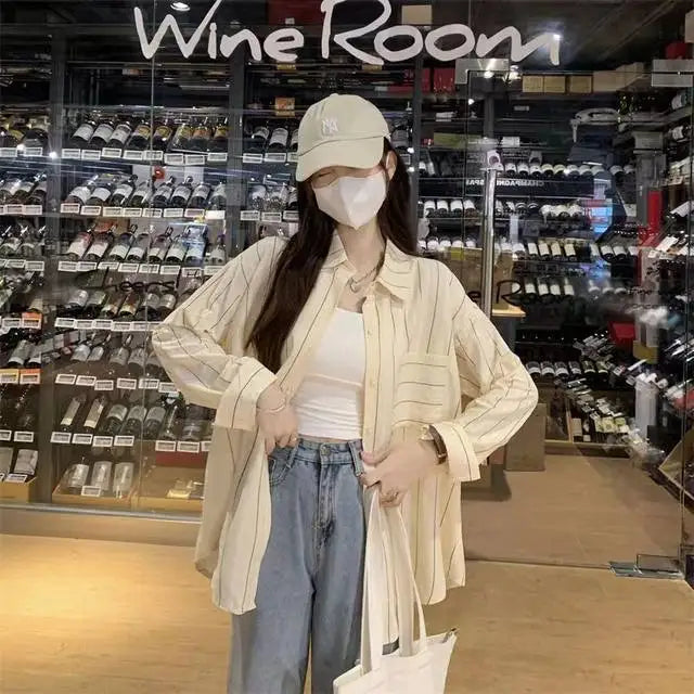 Striped Shirts & Blouses For Women Elegant Chic High Quality Clothing Trend 2025 Pretty Promotion Youth Cool Button Up Woman Top