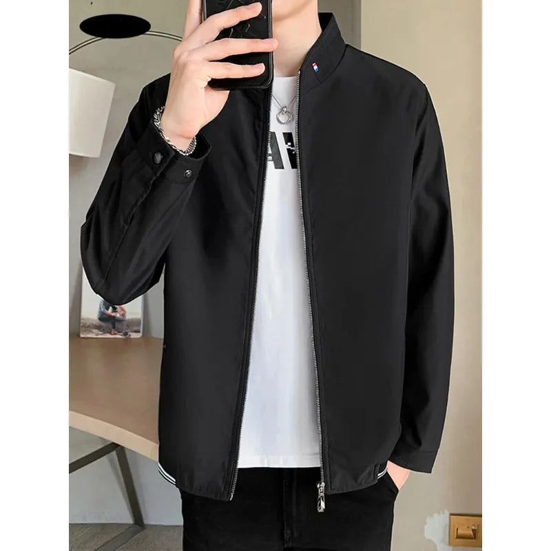 Blazer Jacket Men Casual Jacket Spring Autumn Workwear Stand Collar Zip Up Coats Men Lightweight Business Style Outerwear
