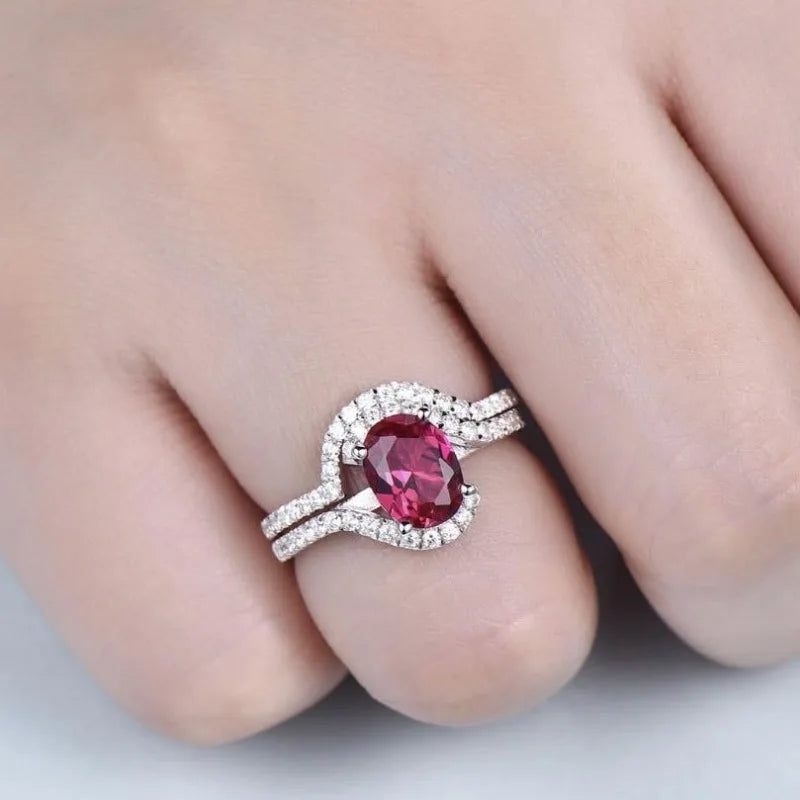 Gorgeous Inlaid with Red White Stone Gold Color Round Rings Fashion Party Rings for Women Jewelry