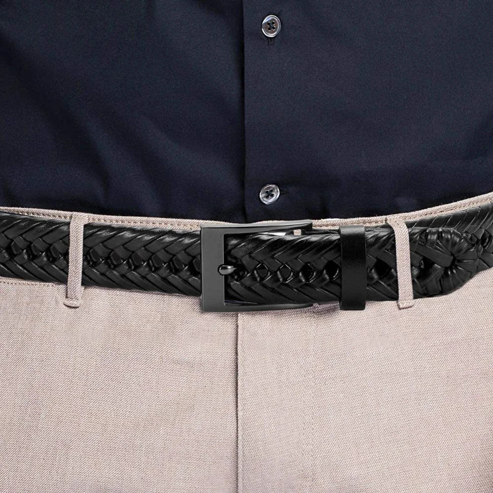 Men Belts Genuine Leather LONG Large Pin Buckle Metal Automatic Buckle High Quality Braided Vintage Casual for Jeans Women Strap