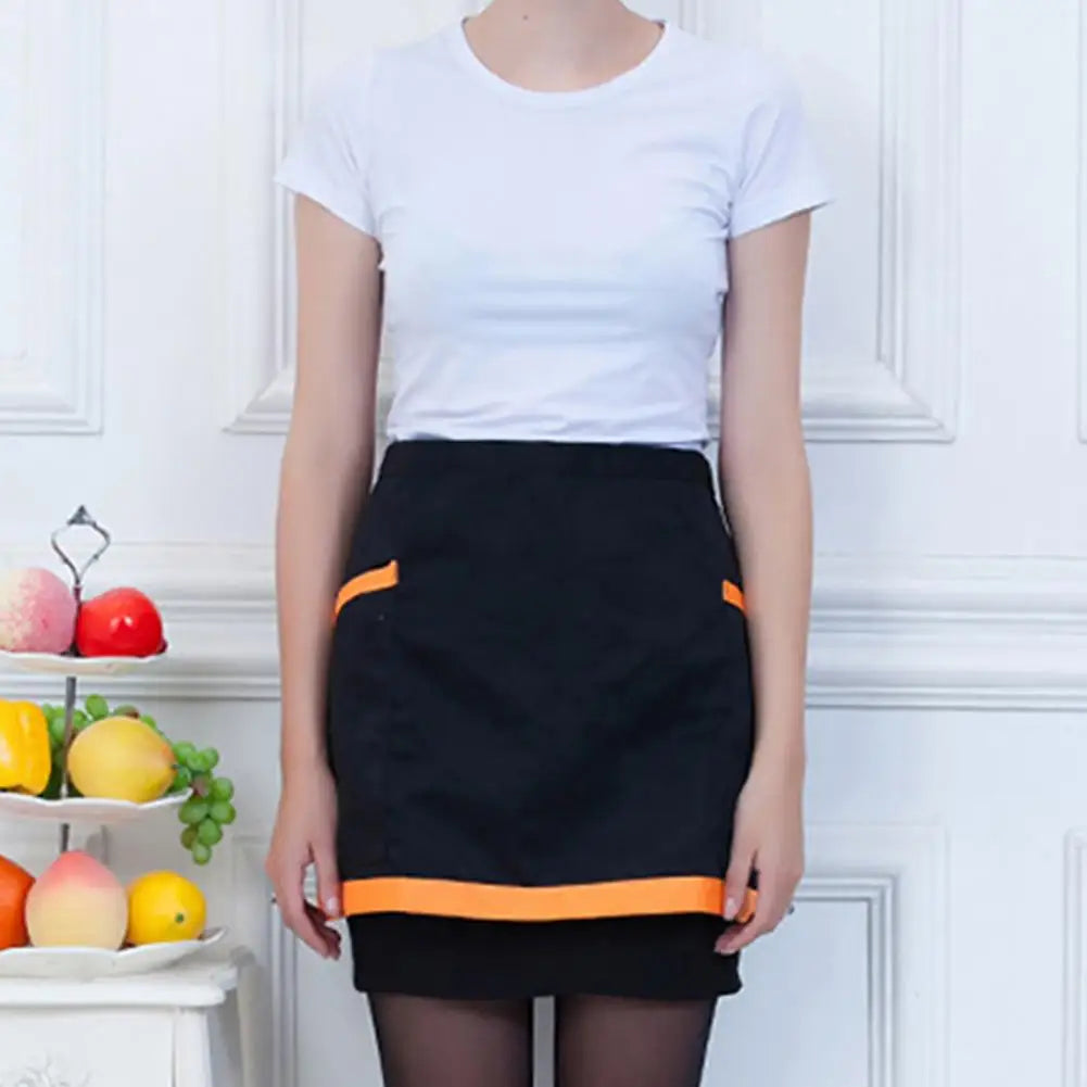 Kitchen Cooking Apron Unisex Striped Plaid Apron With Pocket Waterproof Men Women Waist Apron For Restaurant Bar Short Pinafore