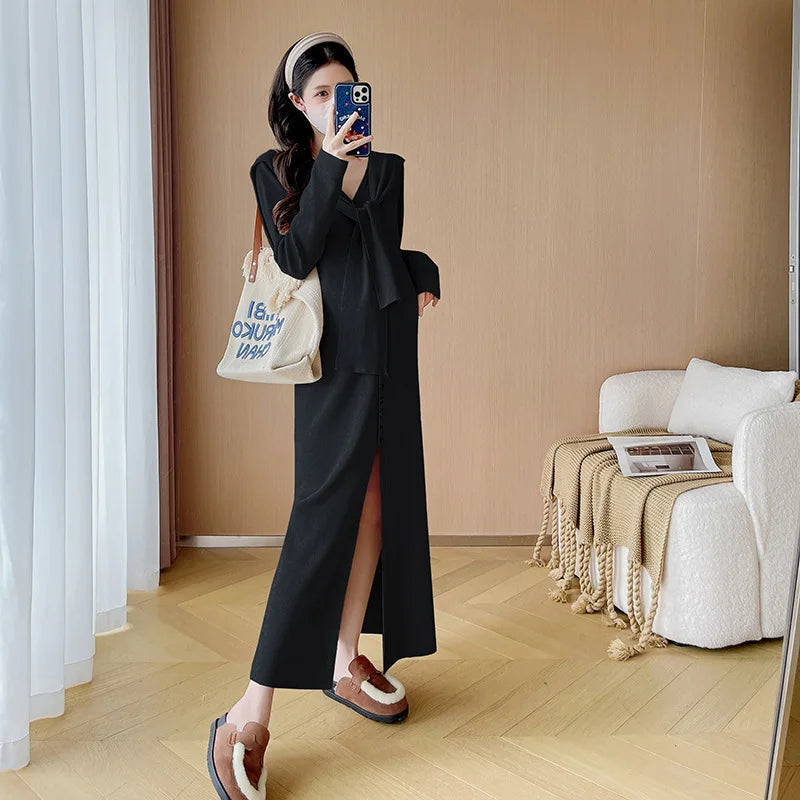 Maternity Dress for Pregnant Women  Knit Sweater Dress Cozy Loose Fit Elegant Autumn Pregnancy Outfit with Relaxed Vibes