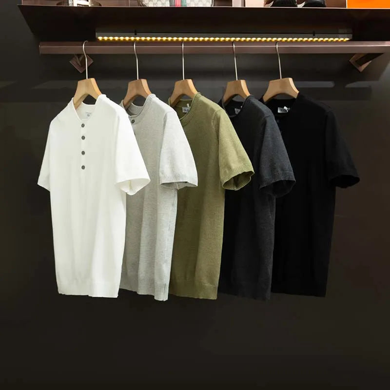 Sweater for Men Pullovers Old Money Man Knitwear Short Sleeve Knit Jumpers Solid Cotton High End Casual Vintage Sweaters 2025