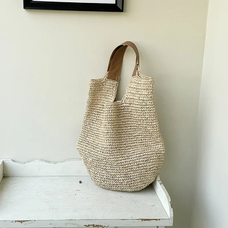 Handmade Woven Beach Bags For Women Handbag Large Capacity Travel Shoulder Bag Bohemian Straw Bag Vacation Shopper Tote Clutch