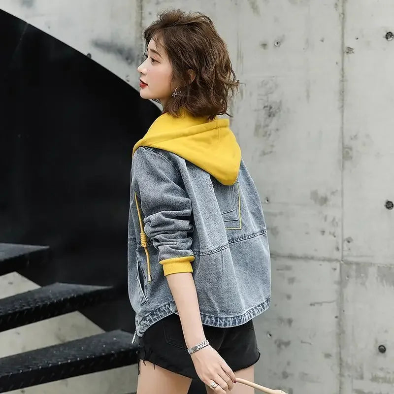 Outerwears Embroidered Spring Autumn Hooded Female Jeans Coat with Print Graphic Women's Denim Jackets Luxury Low Price Harajuku