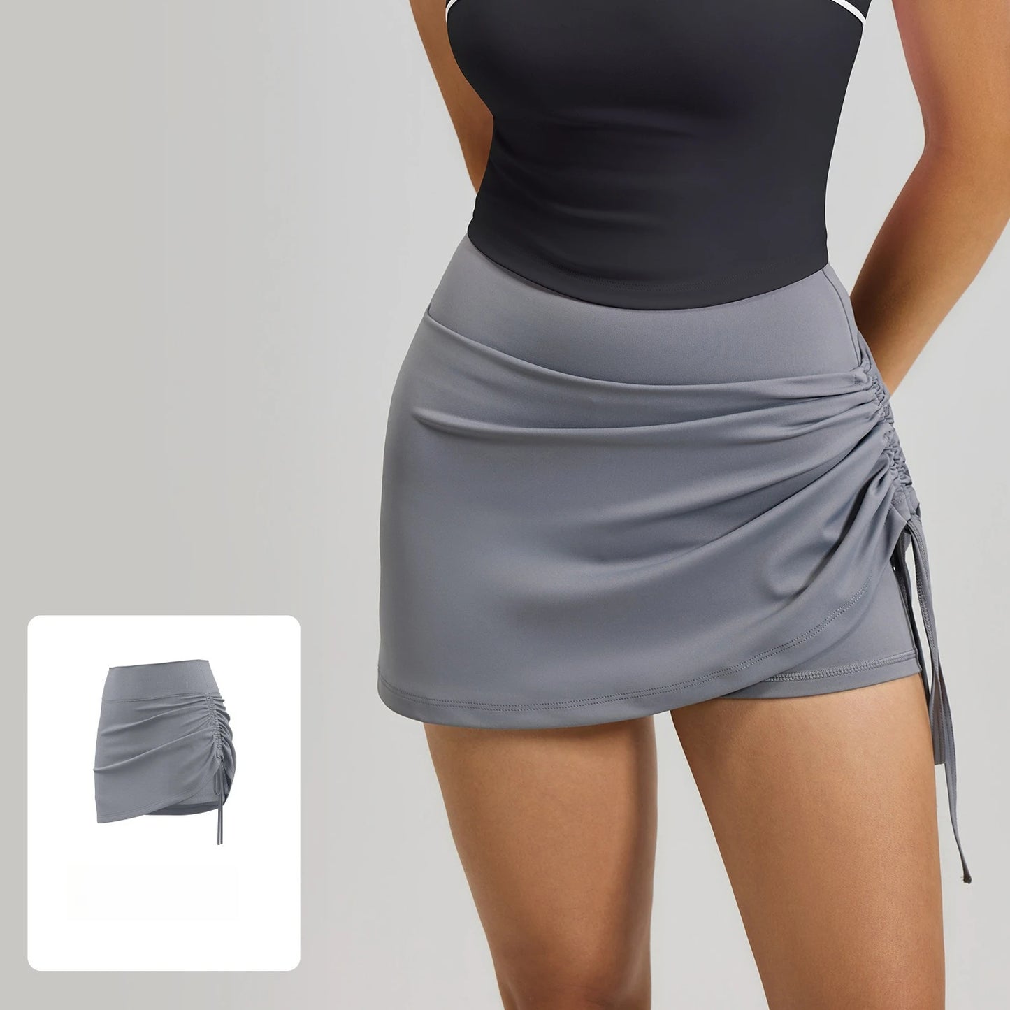 Shirring Sports Skirts with Safety Trousers for Women High Elastic Fashion Casual Fitness Skirts Fake Two Pieces Yoga Skirts