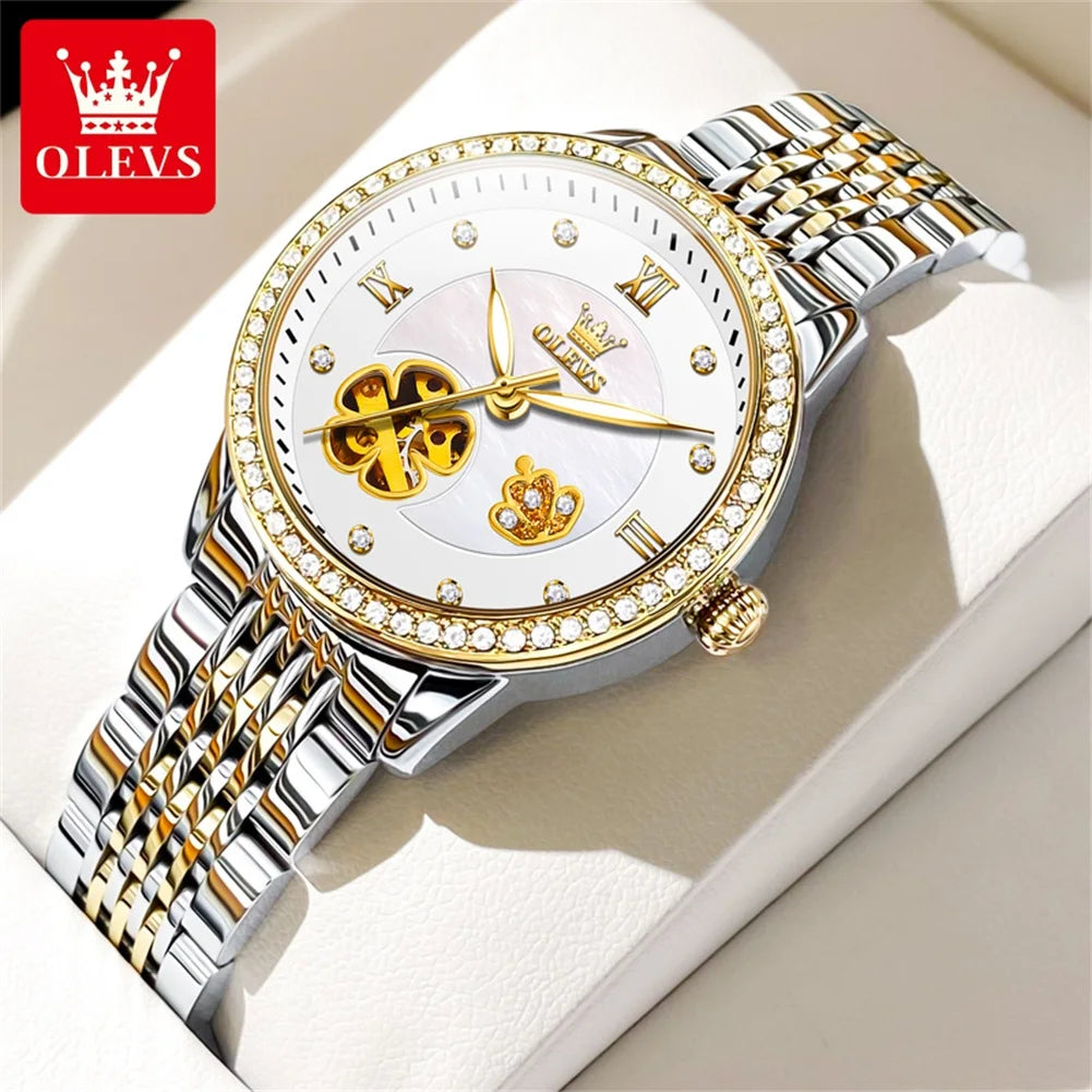 OLEVS 6706 Woman Watch Hollowed Flower Automatic Mechanical Wristwatch for Women Elegant Luxury Brand Ladies Waterproof Watches