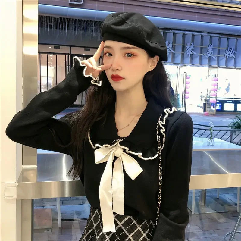 Woman Sweaters Femme Chandails Women's Doll Collar Knitted Top Sweater Autumn and Winter Pull Hiver