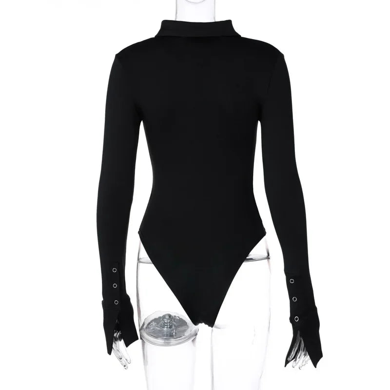 Long Sleeve Bodysuit Women Y2k Clothes Button Lapel Sexy Tops Autumn Winter Fashion Stretch Tight Elegant Body Suits Women 2024