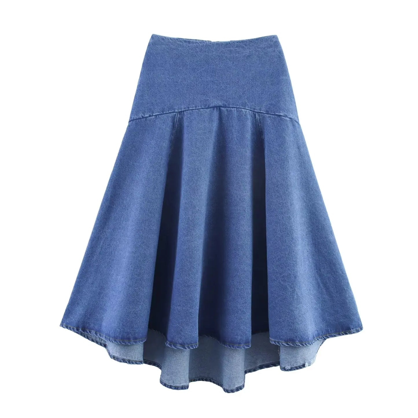 HH Women Casual Suits Bow Decoration Single-breasted Shirt+Zipper Pleated Elastic Waist Midi Skirt Denim Solid Skirt Sets