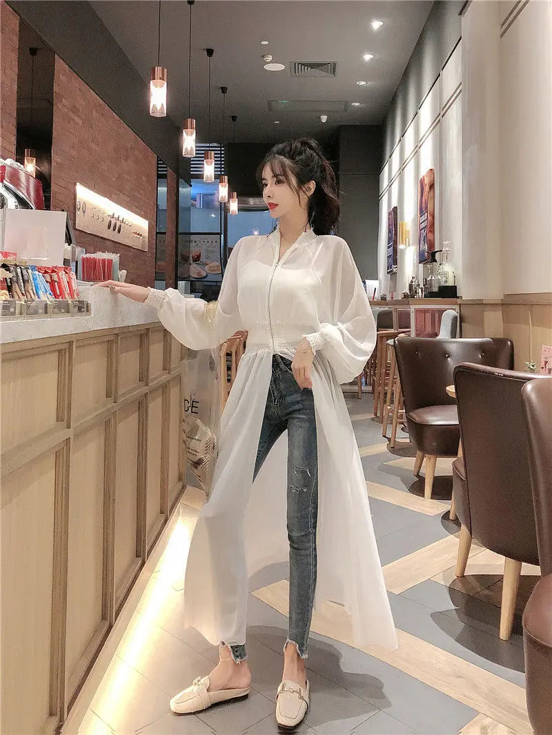 Long Jackets Women Summer Thin Sun-proof Korean Fashion Ins Sheer Breathable Casual New Solid Clothing Female Harajuku All-match