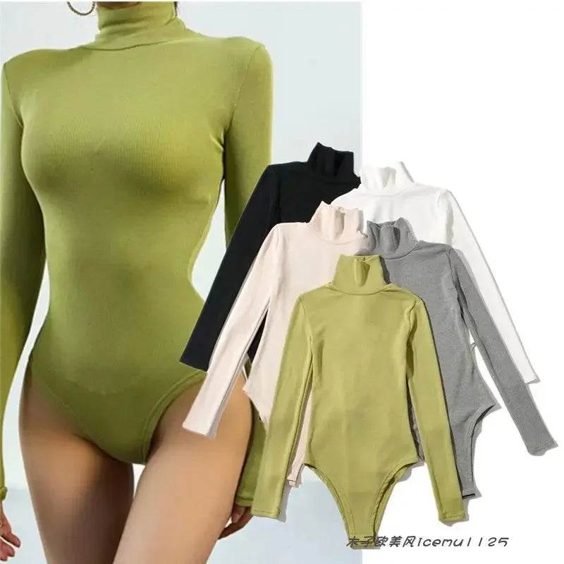 Long Sleeved Bodysuits Women Sexy High Street Chic Skinny Cozy American Style Hotsweet Lady Tops Y2K Clothing Turtleneck Autumn