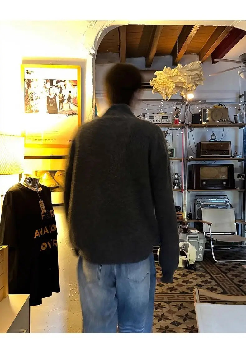 Sweater and Sweater Jacket Men's Autumn Cardigan Solid Color Versatile Relaxed Lazy and High-end Top Couple's Jacket