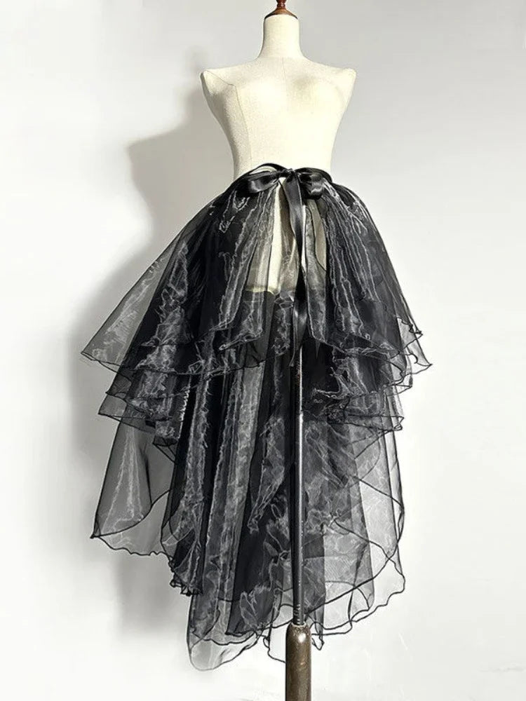 Women Dance Skirts Ballet Gauze Swing Wrap Small Apron Ladies See-through Irregular Bow Tie Knee-length Tailed Mid-length Skirts