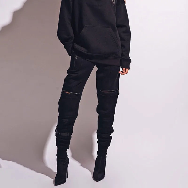 Women's clothing trousers Trendy High-Waisted Solid Color Pants Zipper Casual Sports Pants  Leisure sports and fitness trousers