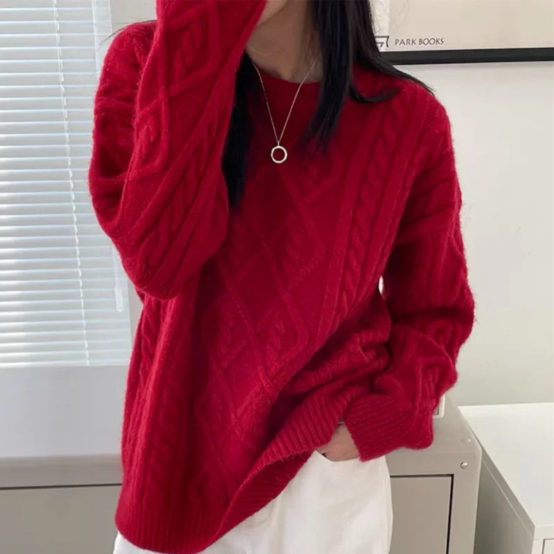 Sweater Woman Winter 2023 Round Neck Bottoming Twist Sweater Lazy Wind Loose Casual Knit Pullover Long Sleeve Pullover Jumper