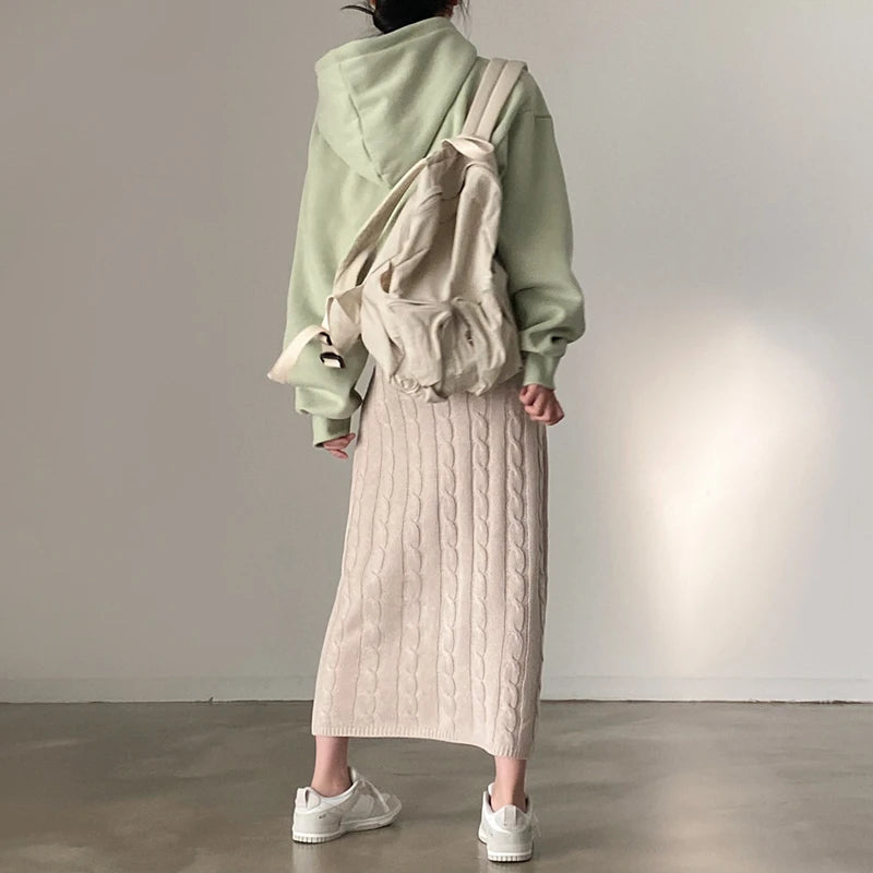 Solid Knitted Skirts For Women 2023 Fashion Autumn Winter Slim Long Skirt Vintage Casual Elastic High Waisted Straight Skirt New