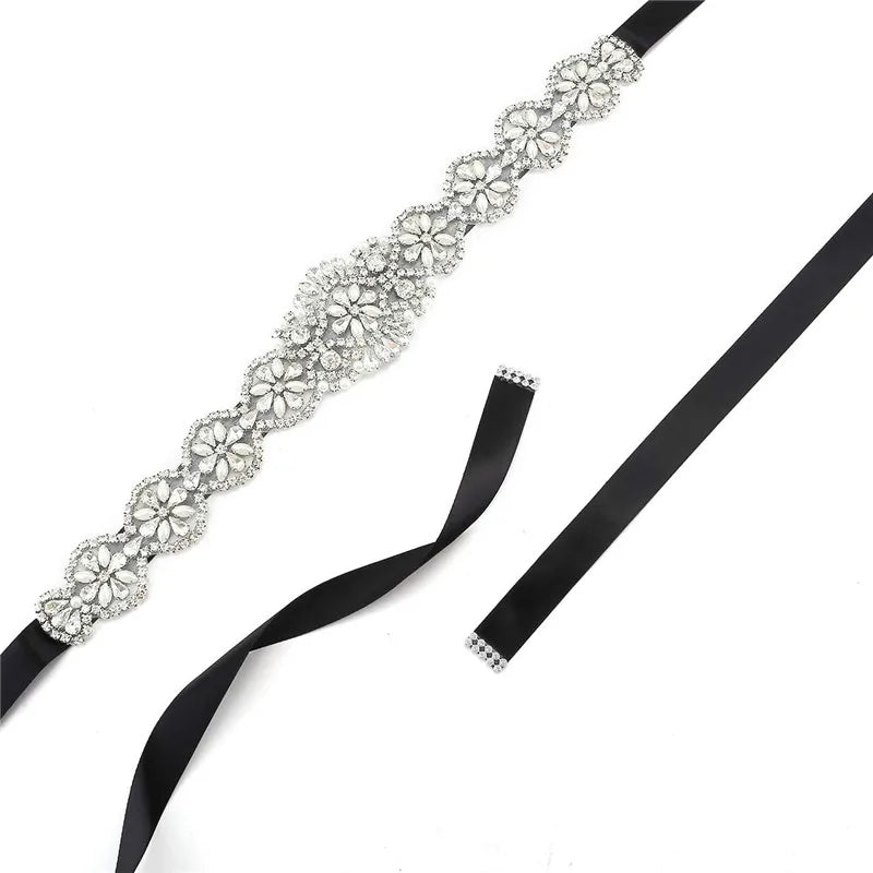 Bridal Belts Bling Wedding Women Handmade Jewelry Silver Rhinestone Pearl Crystal Sparkly Party Formal Dress Diamond Bride Sash