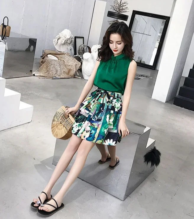 Women's Two Piece Set Skirt Printing Dress Mature Summer Clothes 2025 Y2k Festival Full New Matching in The Same Female Outfits
