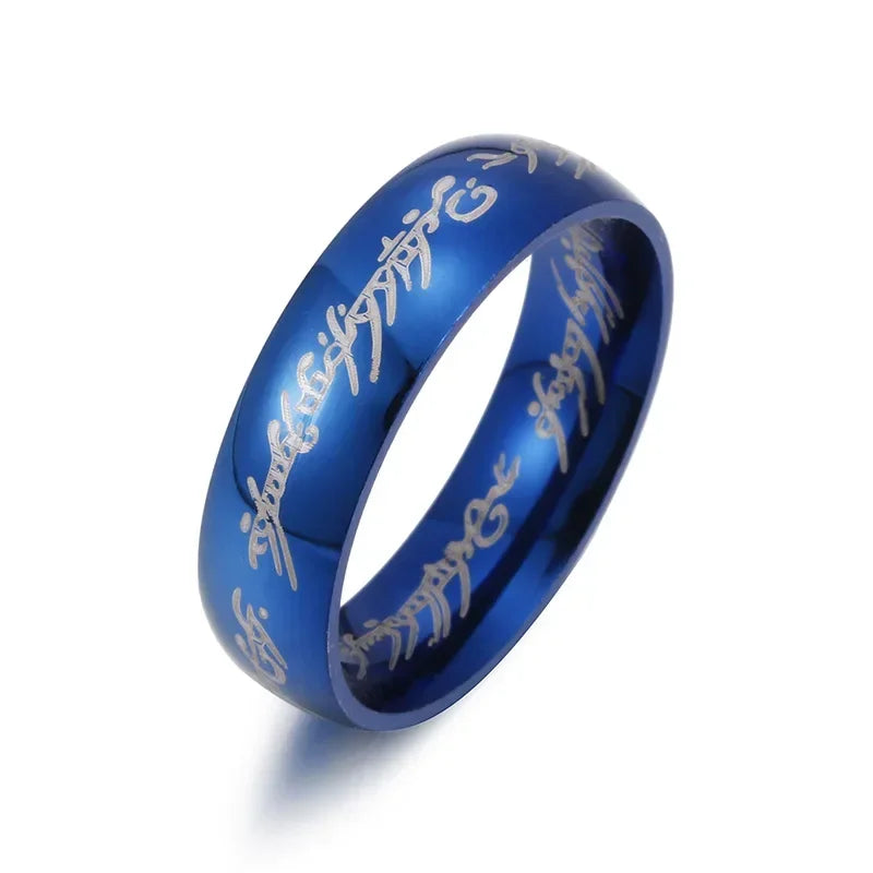 Lord of The Finger Rings Movie with The Same Inside and Outside 3D Engraving Spanish Sanskrit Ring
