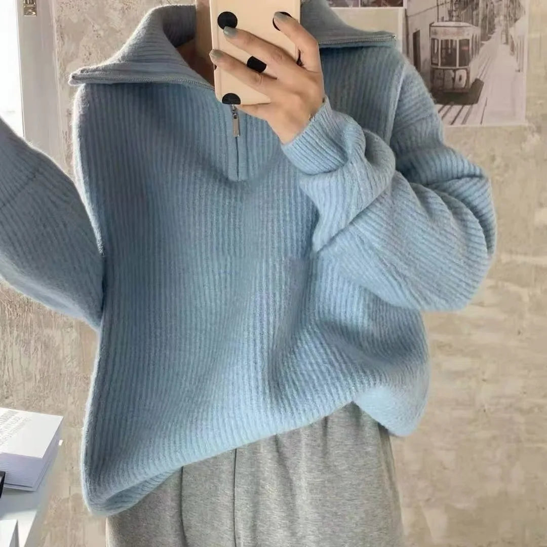 Women's Sweaters 2025 Autumn Winter Long Sleeve Top Loose Knitted Turtleneck Zipper Fashion Pullover Women Oversized Sweater