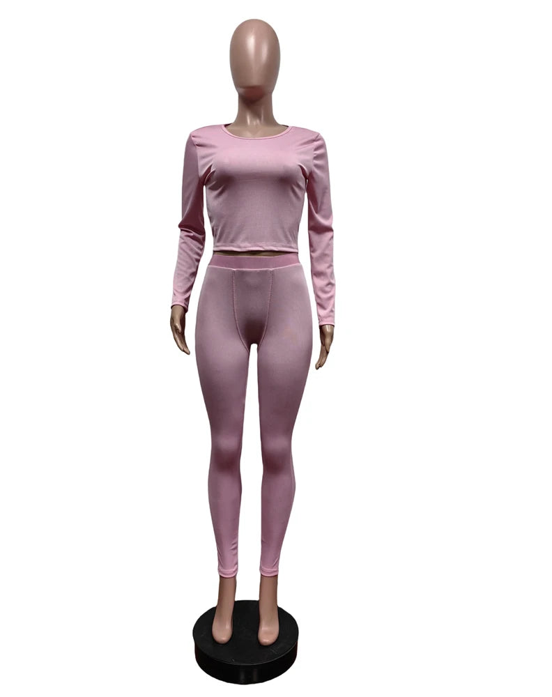 Elastic Yoga Outfits Lounge Sets for Women Autumn 2 Piece Set Ladies Activewear Basic Ribbed Long Sleeve Casual Jogging Suit