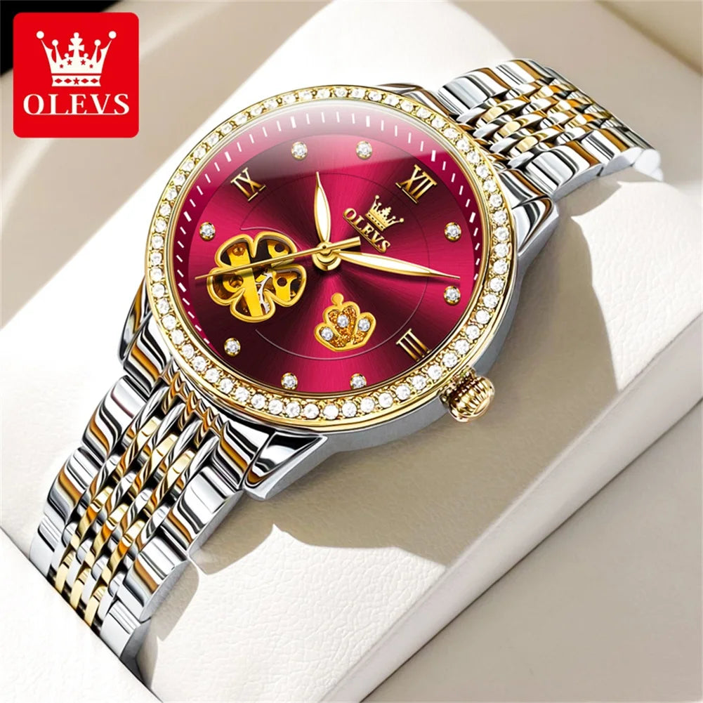 OLEVS 6706 Woman Watch Hollowed Flower Automatic Mechanical Wristwatch for Women Elegant Luxury Brand Ladies Waterproof Watches