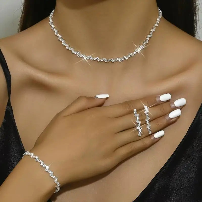 57QA Dazzling Rhinestones Crystal Bridal Jewelry Unique Bride's Jewelry Set Rhinestones Necklace Bracelet Earrings Ensembles