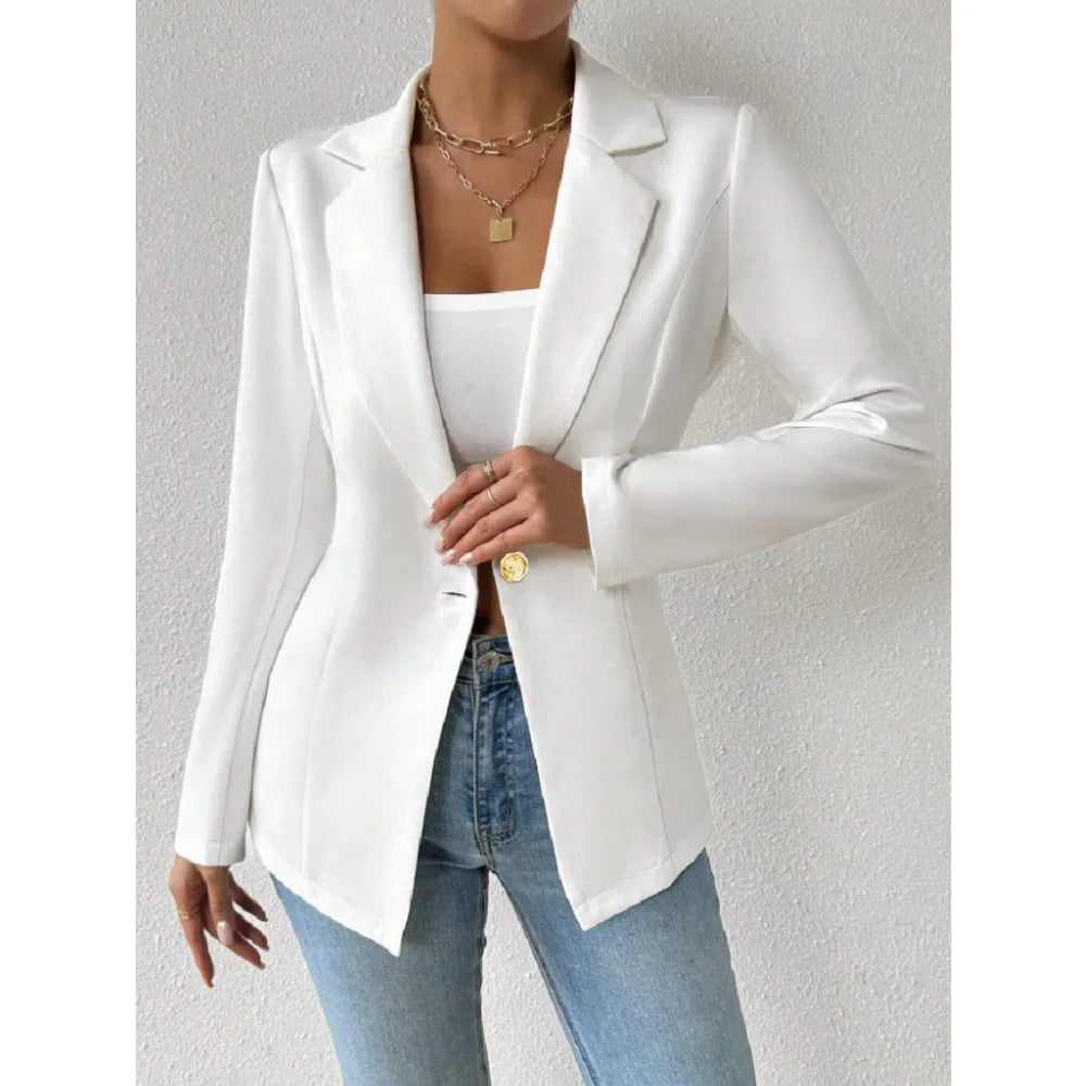 Women's Elegant Blazers Long Sleeve Solid Formal Blazer Ladies Office Work Set Single Button Outerwears Jackets Coat