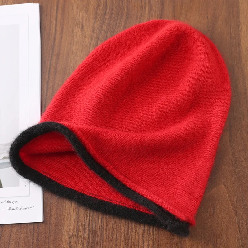 Winter Hat Regardless Of Gender 100% Merino Wool Knitted 2024 New Women's Soft Warm Bean Hat Fashion Outdoor Curly-brimmed Hat