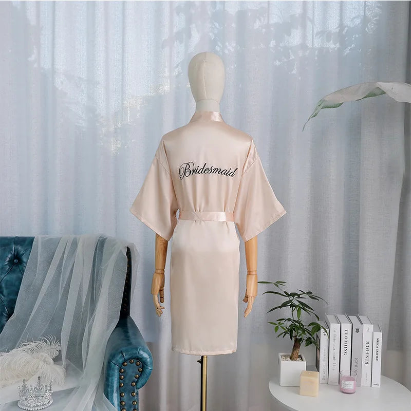 Kimono Robe Bride Bridesmaid Wedding Bathrobe Casual Women Sleepwear Nightgown Embroidery Letter Home Clothing Lingerie