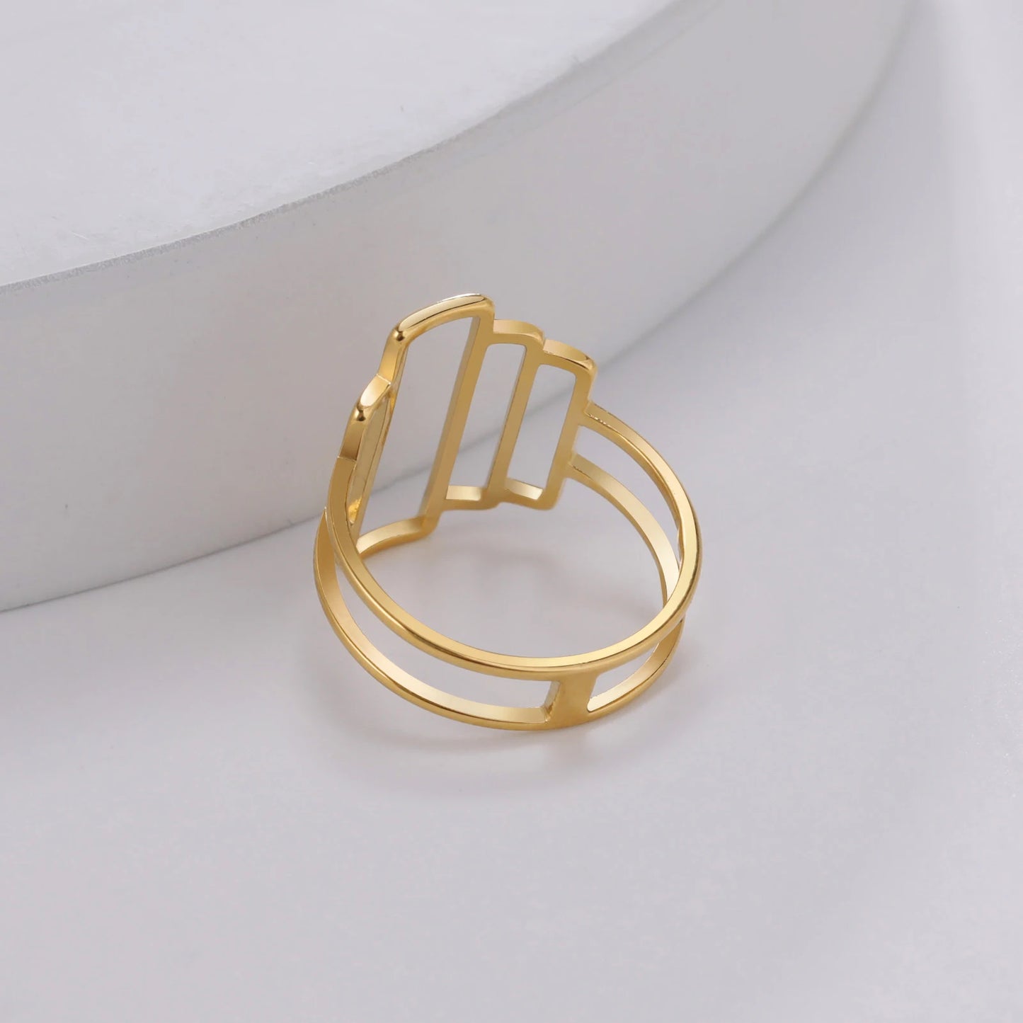Fashionable and minimalist rectangular geometric ring with hollowed out lines geometric building ring minimalist couple ring