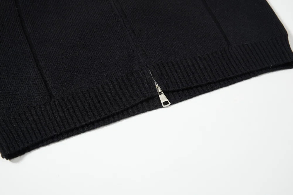 Spliced Sweatercoat Mens Autumn Winter Casual Loose Raglan Sleeve Stand Collar Long Sleeve Knitted Sweater Outerwear Man