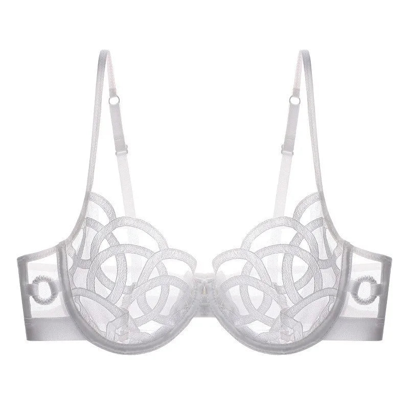 Women's Sexy Underwear Bra Female Hollow Out Thin Cotton Rabbit Ear Cup Soft Breathable Gathering Lace Large-sized Bra Everyday