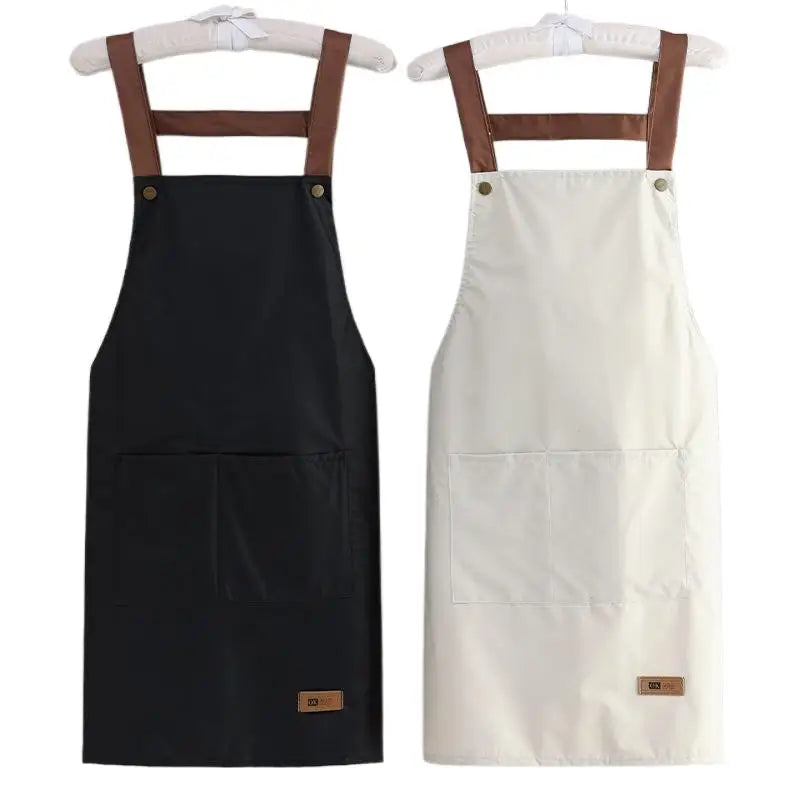 Kitchen Apron Rivet Strap Leather Apron Multi-functional Stain-resistant Oil-proof Waterproof Cooking Solid Color Hotel Workwear