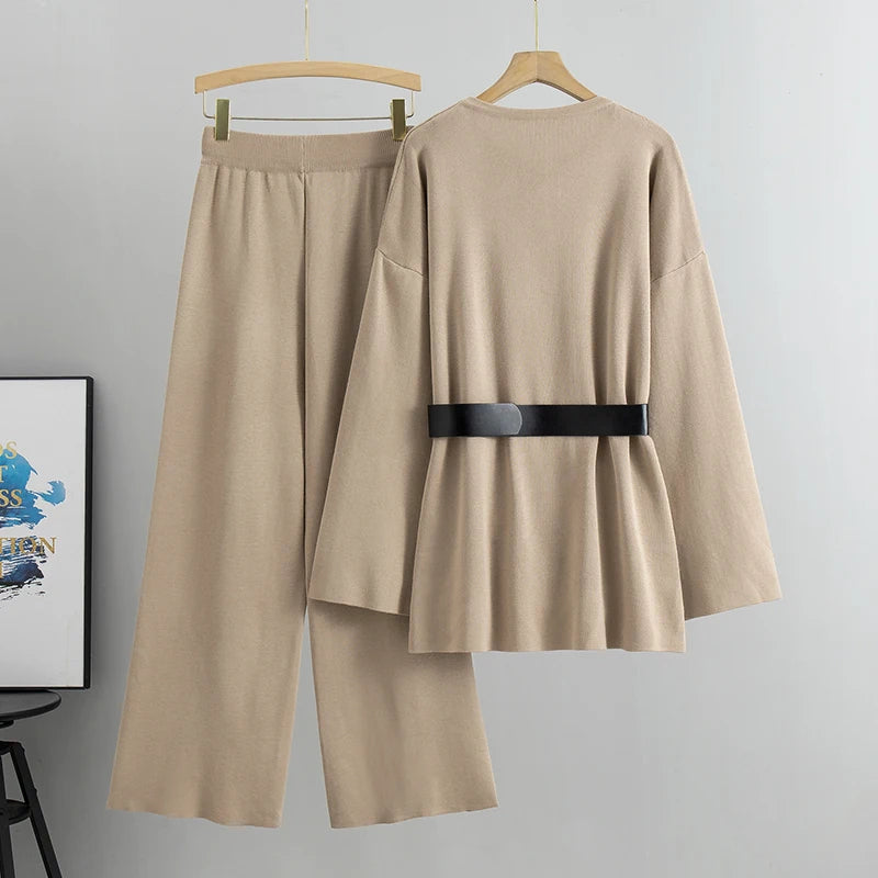 Women's suit Knitted 2 pieces Set Tracksuits Women Thick Casual Loose Sweater+Ankle-Length Pants Warm Suits Fashion Autumn 2025