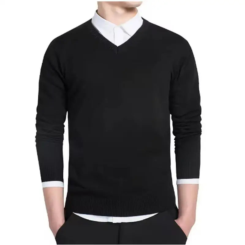 Sweater Men 2025 Autumn Casual Pullovers Men V-Neck Solid Cotton Knitted Brand Clothing Slim Fit Male Sweaters Pull Homme