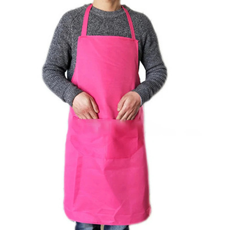 Kitchen Cooking Apron Women Men Solid Color Thicken Household Cleaning Sleeveless Cotton Polyester Apron Cotton Double Pocket