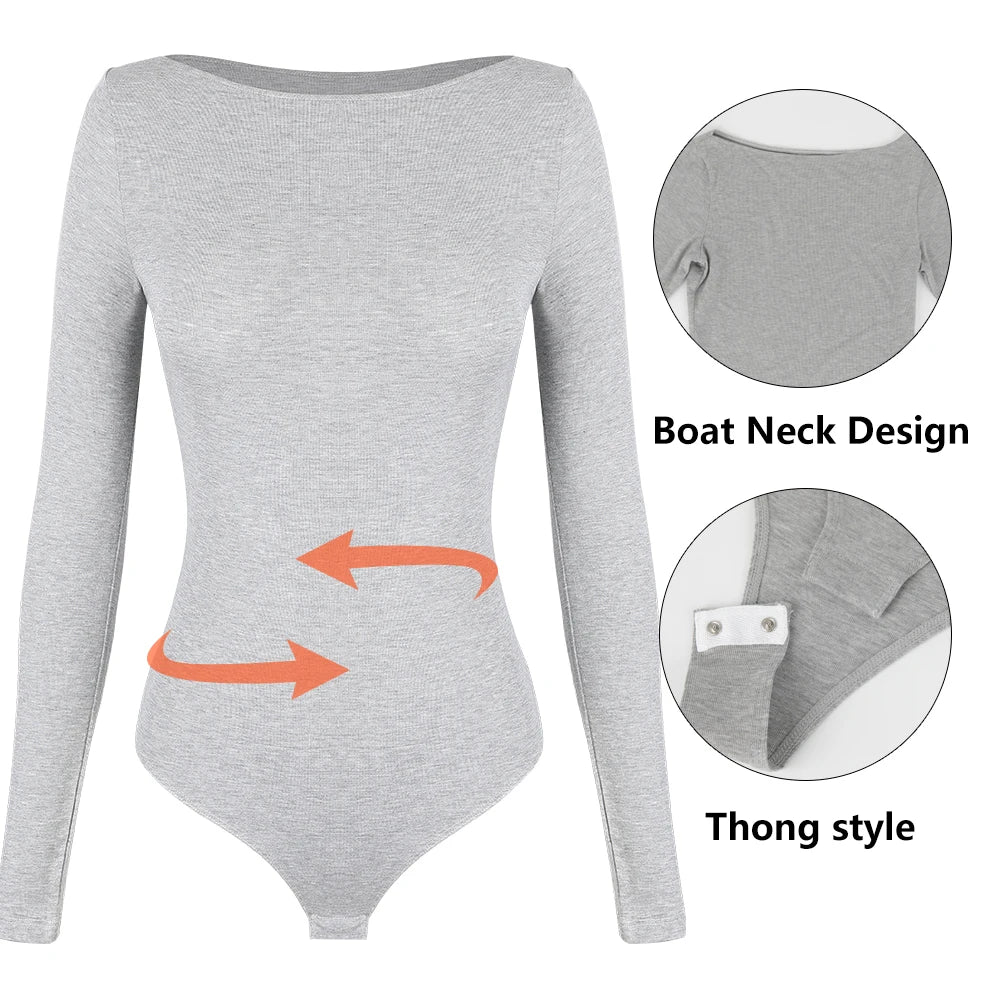 Women's Round Collar Elastic Bodysuit Long Sleeve Jumpsuit Shapewear Shaper Lady Sexy New Female Warm Clothes Autumn Winter