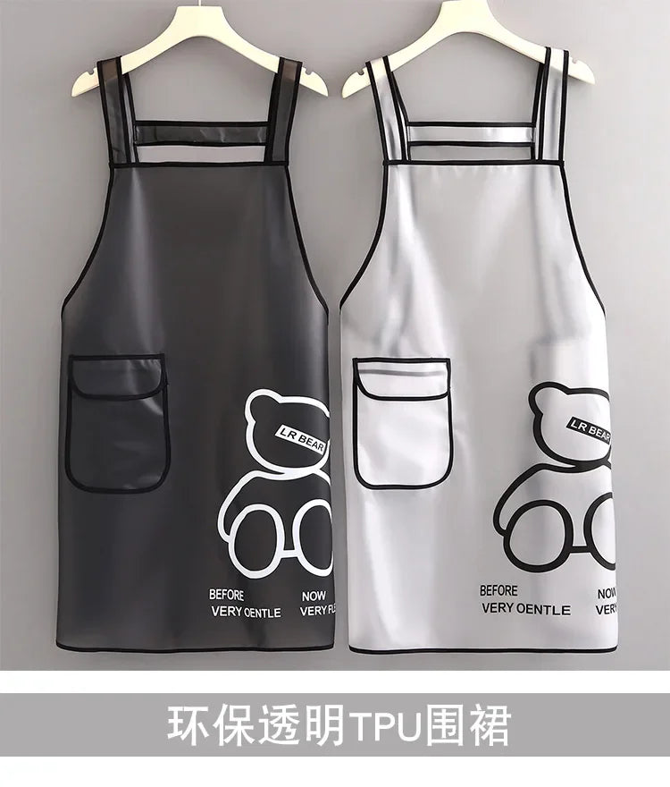 Kitchen Waterproof Apron Transparent Ladies Men Home Aprons Wipeable Oil Resistant Baking Accessories BBQ Restaurant Cafe Aprons