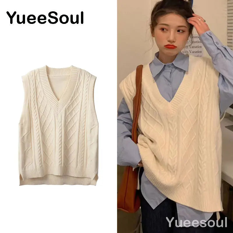 Sweet Kawaii Sweater Vest Printed Sleeveless Casual Outerwear Knitted Waistcoat 2023 Vintage Y2K Spring  E Girl Pullovers Tops