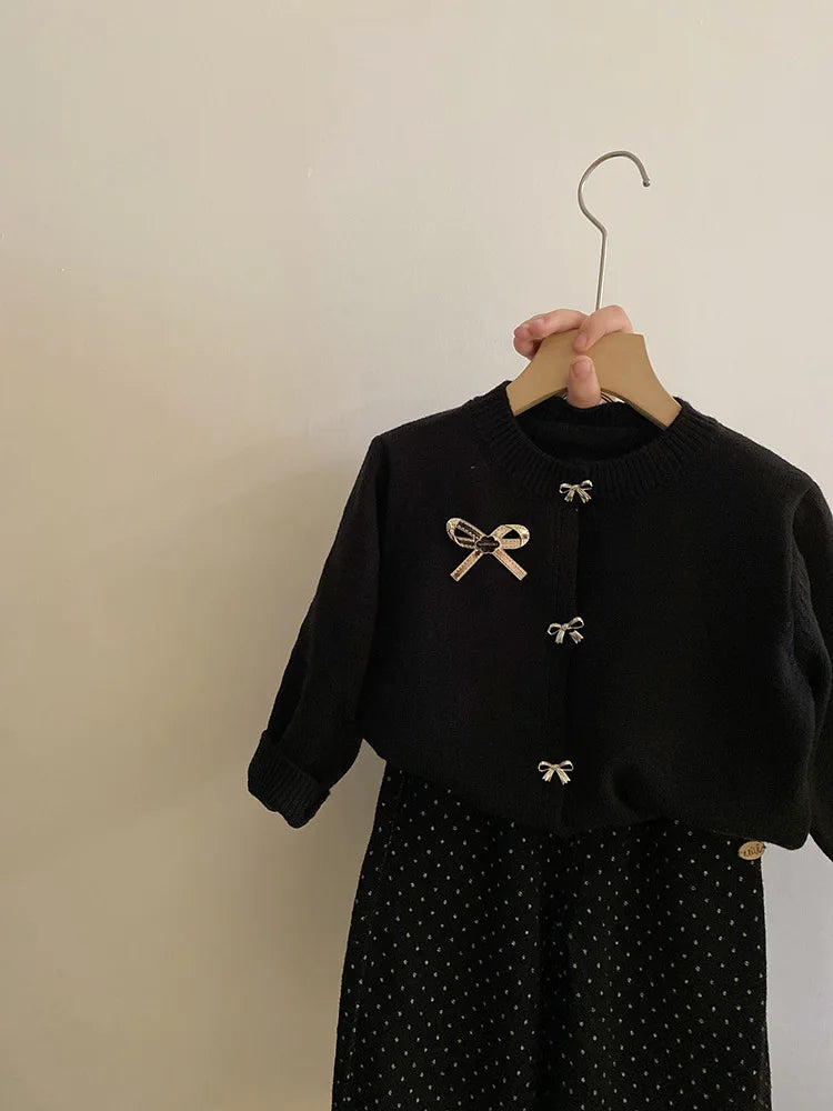 Sweaters Girl Academic Autumn Fashionable Bow Sweater Wave Point Trousers Girl Simple Loose Round Collar 2024 Striped